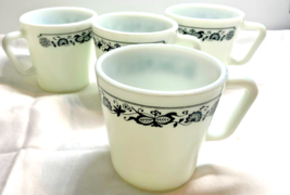 Pyrex Old Town Blue Onion Milk Glass Coffee Cups 10oz 1970&#39;s USA Mint Set of 4 - £15.57 GBP