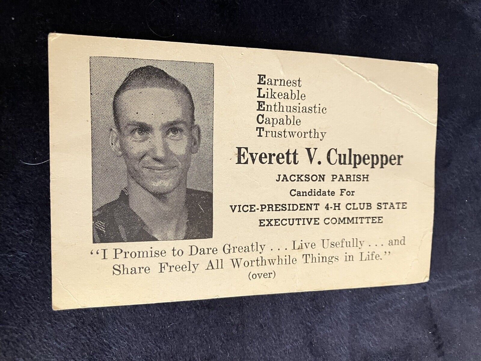 VINTAGE 4-H CLUB  VICE-PRESIDENT ELECTION AD Circa 1955  Jackson Parish, LA - $12.95