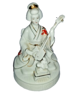 Japanese Geisha Musical Miniature Statue Figurine with a Shamisen VINTAGE - £10.45 GBP