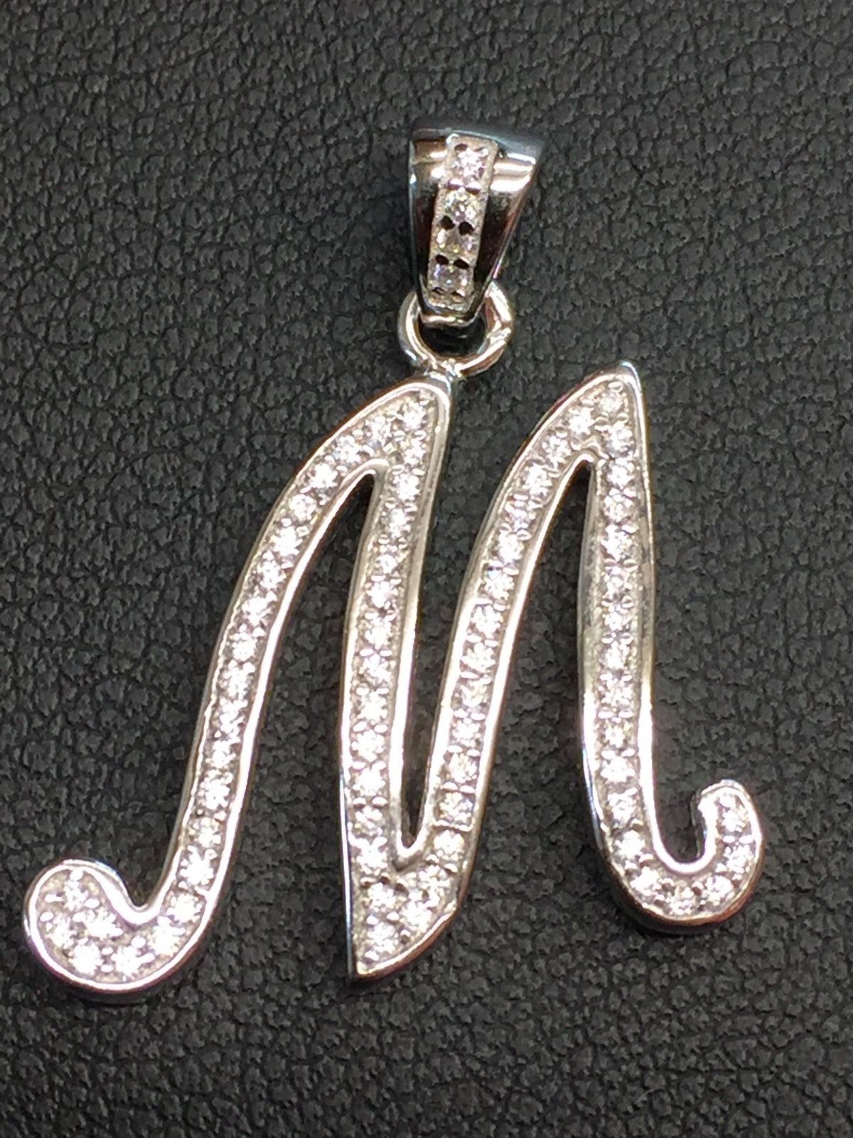 NEW!! 925 Sterling Silver CZ Letter Initial "M" Pendant Necklace - $21.99