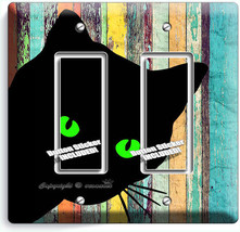 PEEKING BLACK CAT GREEN EYES RUSTIC WOOD 2 GFI LIGHT SWITCH WALL PLATE A... - $12.08