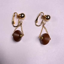 Bergere Clip On Earrings Gold Tone W/ Brown Disc - £9.33 GBP