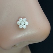 Flower 925 Sterling Silver White CZ Indian Style Nose ring Push Pin - £10.69 GBP