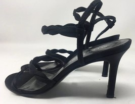 Ellen Tracy Black Satin Slingback Strappy Heels Size 8.5 Medium Made in Italy - $25.64