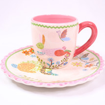 Cracker Barrel Coffee EASTER Mug And Saucer 1 Person Bunny Spring Set Colorful - $7.61