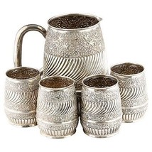 REPOUSSE SILVER WATER PITCHER &amp; 4 CUPS - $1,559.19