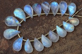 Natural 17 pieces faceted pear Rainbow Moonstone gemstone briolette bead, 8x14-- - £71.76 GBP