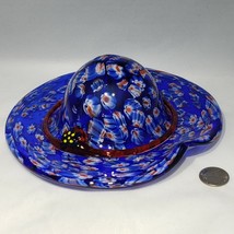 Studio Art Glass Hand-Blown Millifiori Hat Shaped Art Piece Blue Red 8&quot; x 3&quot; - £20.79 GBP