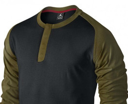 Jordan Mens Button Front Long Sleeve T-Shirt Color Black/Olive Size Medium - £39.96 GBP