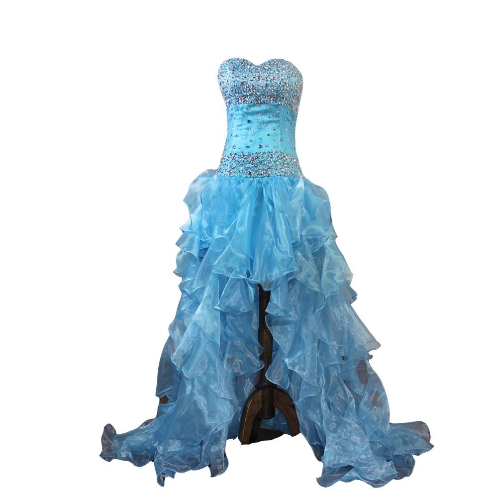 Kivary? Organza Sweetheart Crystals Ruffles Sky Blue Sexy Prom Homecoming Dresse