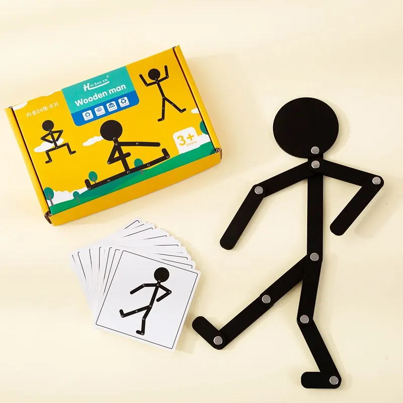 Kids Montessori Educational Wooden Stick Men Puzzle Game Kids Hand Skill Fine - £9.57 GBP