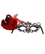 Red Black Dot Feathers Masquerade Mardi Gras Metal Crystal Tiara Mask - $501.16 MXN