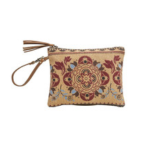 Myra Bags #6716 Canvas/Leather/Rug 10&quot;x8&quot; Pouch Cosmetic Makeup Bag Clutch~ - $25.06