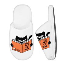 Black Cat Reading Book Memory Foam Slippers - Funny Cat Slippers - Humorous Slip - £23.80 GBP
