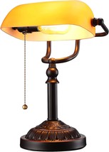 Torchstar Bankers Desk Lamp With Pull Chain Switch, Amber Glass, Matted ... - $76.99