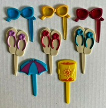 Bakery Crafts Plastic Cupcake Favors Toppers New Lot of 6 &quot;Flip Flop Pic... - $6.99