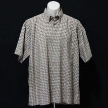 Burma Bibas Men&#39;s VTG Button Down Shirt XL Tan Geometric Square 60 Singl... - $44.61
