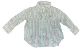 Ralph Lauren Baby Boys Striped Button Down Shirt Green Pink 12M Polo - $9.89
