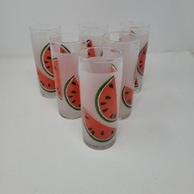Libbey Frosted Drinking Glasses - Watermelon Theme Tall Tom Collins Vintage - £26.68 GBP