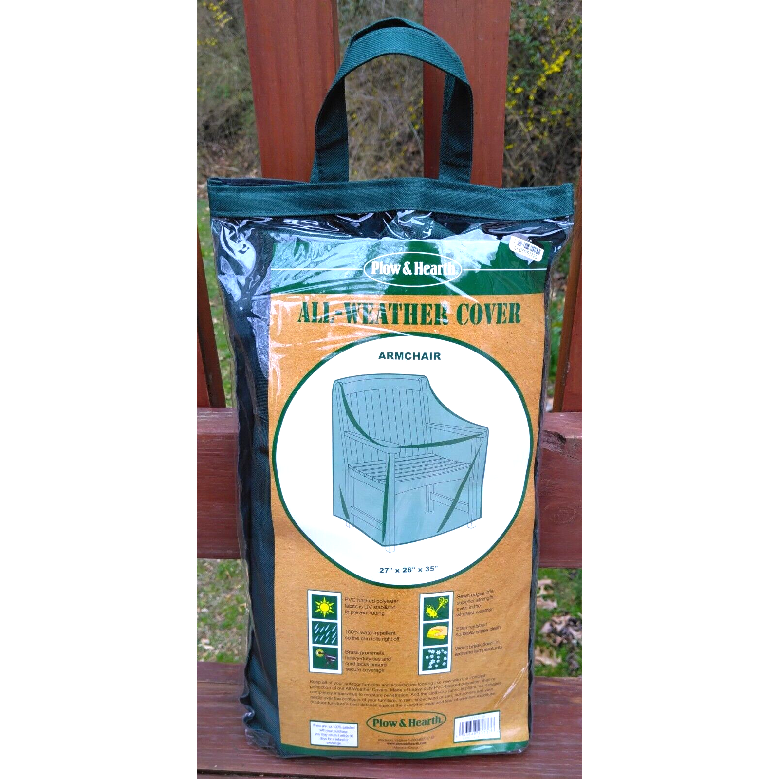 Plow and Hearth All-Weather Green Outdoor Armchair Cover 27&quot; x 26&quot; x 35&quot;... - £16.92 GBP