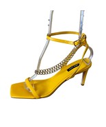 Nine West Yellow Tallo Sandal Shoe Gold Metal Chain detail Strapy 3.5&quot; heel - $68.38 CAD
