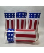 Set of 4 Libbey American Flag Stars Stripes Tumbler Glasses Red White Bl... - $19.01