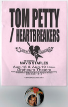 Tom Petty &amp; The Heartbreakers Live Flyer Orpheum Theatre + Button Pin w ... - £14.81 GBP
