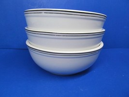 Pottery Barn Cafe White W/ Blue Bands Cereal Bowls Bundle of 3 - £19.67 GBP