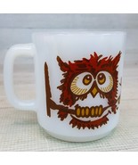 Vintage Glasbake Cartoon Owl White Milk Glass Coffee Cup Mug - £14.93 GBP