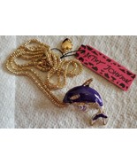 Betsey Johnson Necklace Dolphin Gold Purple Crystals 28 inch necklace pi... - £15.57 GBP