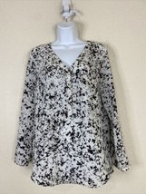 Mossimo Womens Size S Blk/Wht Abstract V-neck Pocket Blouse Long Sleeve - $5.85