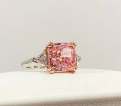 2.00Ct Princess Cut Pink Diamond Three Stone Engagement 14K Two Tone Gold Finish - £70.52 GBP