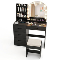 Makeup Vanity Desk Dressing Table and Stool Set with Mirror and Lights-B... - $304.99