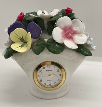 Vintage porcelain ceramic Timex china case flower basket clock Needs A B... - £9.52 GBP