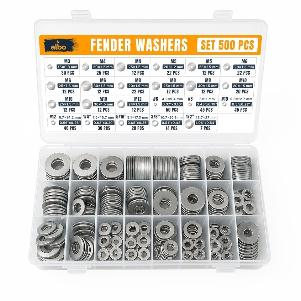Fender Washers Set 304 Stainless Steel | SAE/Metric | M3–M12 | 1/4–1/2&quot; ... - $15.99+