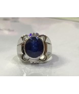 Dark shade 7.35 carat blue sapphire ring for men in 925 sterling silver - £209.16 GBP