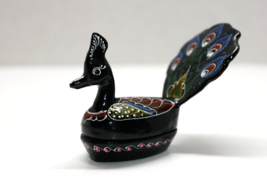 VTG Wooden Black Lacquer Hand Painted Peacock Trinket Box - £11.56 GBP