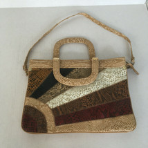 vintage faux snakeskin look purse hand bag with detachable strap metal z... - $27.03 CAD