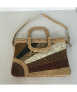 vintage faux snakeskin look purse hand bag with detachable strap metal z... - $19.75
