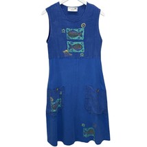 Vintage Studio G Sleeveless Dress Hand Painted Blue Fish Size M 90s Teac... - £27.64 GBP