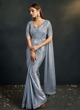 Beautiful Ice Blue Sequence And Appliqu Embroidery Wedding Saree - £91.81 GBP