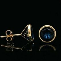 3.00 Ct Round Simulated Blue Sapphire Bezel Set Stud Earrings 14K Rose G... - $13.86 CAD