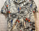 Decibel men&#39;s button front shirt red blue parrots macaws  XXL white black - $16.82