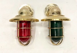 Marine Antique Brass Wall Sconce Light Fixture - Red &amp; Green Glass Lot of 2 - $306.90