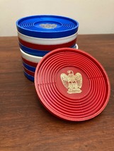 Lot of (10) Vintage Foley PLASTIC PATRIOTIC EAGLE COASTERS ~ RED/WHITE/BLUE - £15.58 GBP