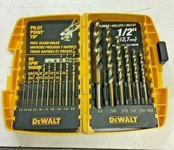 Dewalt pilot point tip drill bit set 16 pcs 1/16&quot; to 1/2&quot;  gold in case - $24.75