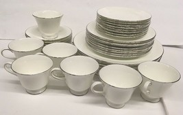 39 Pc Set Wedgwood Tea Cup Saucer Dinner Dessert Plate White Silver Bone China - £469.77 GBP