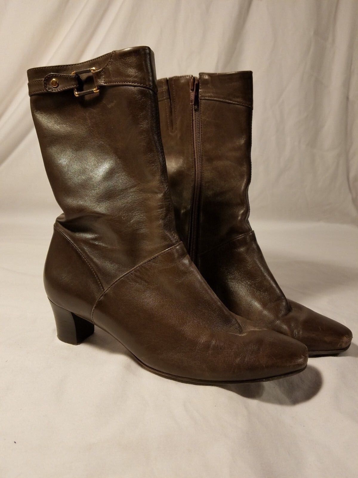 Primary image for ANTONIO MELANI USED DARK BROWN WOMEN'S LEATHER BOOTS W/ ZIPPER SIZE 6 1/2 M