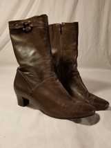 Antonio Melani Used Dark Brown Women&#39;s Leather Boots W/ Zipper Size 6 1/2 M - £30.47 GBP