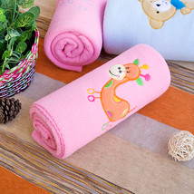 [Orange Giraffe - Pink] Embroidered Applique Coral Fleece Baby Throw Blanket ... - £24.32 GBP